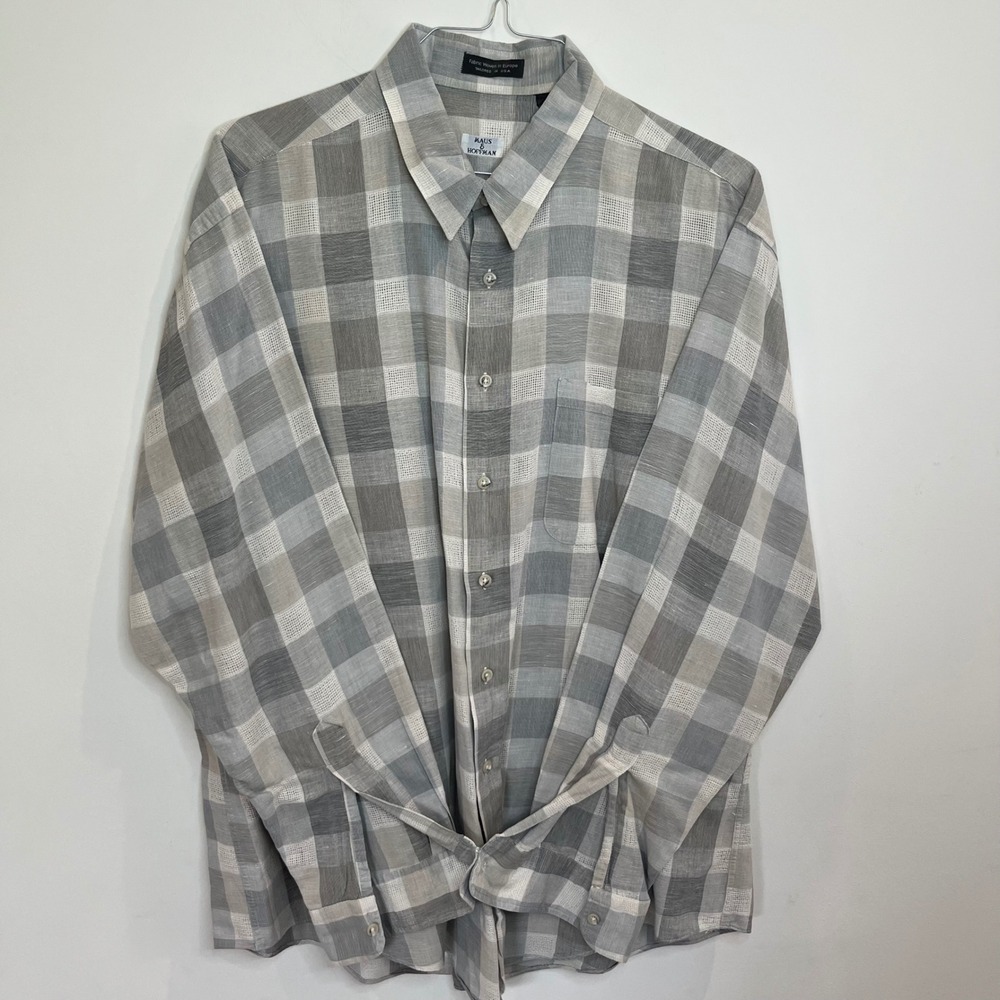 Maus & Hoffman Grey White Check Button Down Shirt XL Tailored USA Euro Fabric